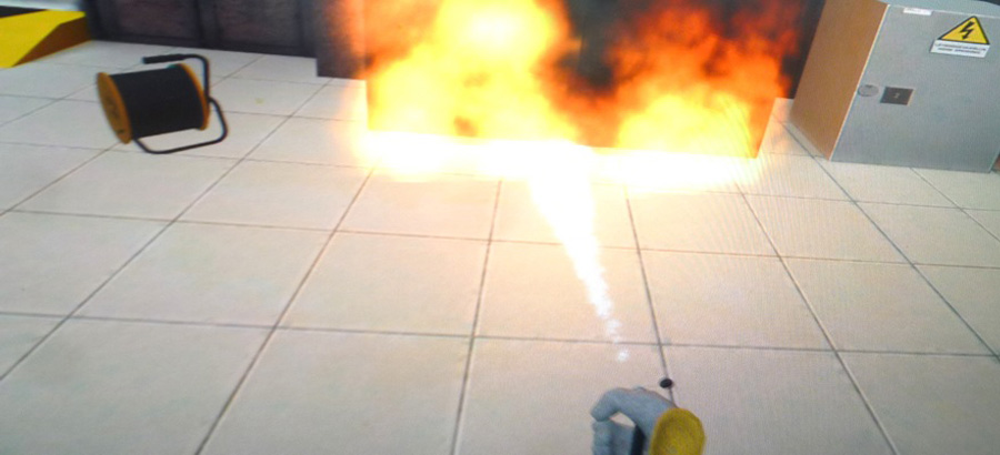 Photo:Image of firefighting drill seen through a VR headset