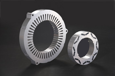 Production of new components: Motor core components (Left: Stator; Right: Rotor)